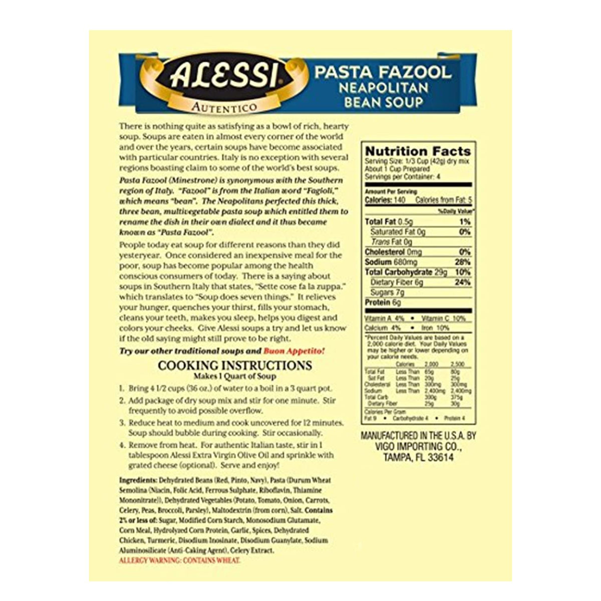 Alessi Autentico Premium Soups – Neapolitan Bean, 6oz Pack of 6