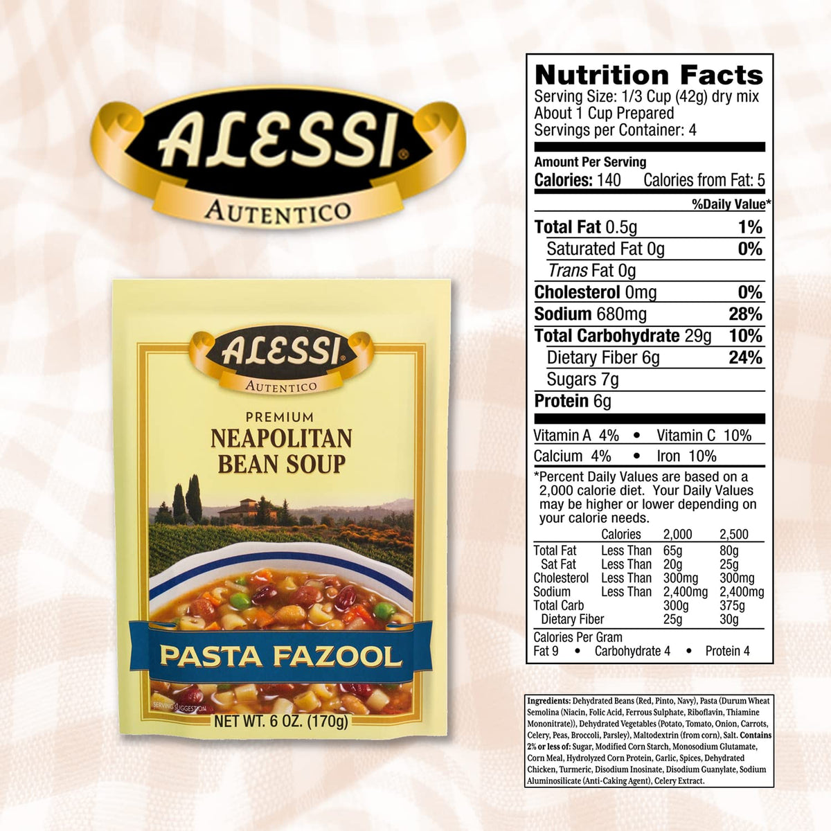 Alessi Autentico Premium Soups – Neapolitan Bean, 6oz Pack of 6