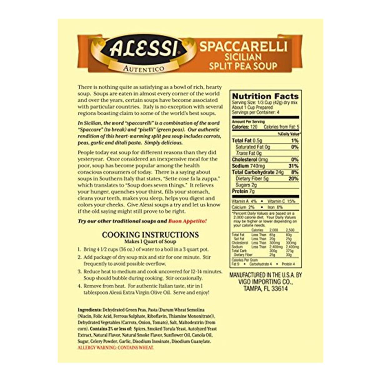 Alessi Autentico Premium Sicilian Split Pea Soup Mix – 6oz Pack of 6