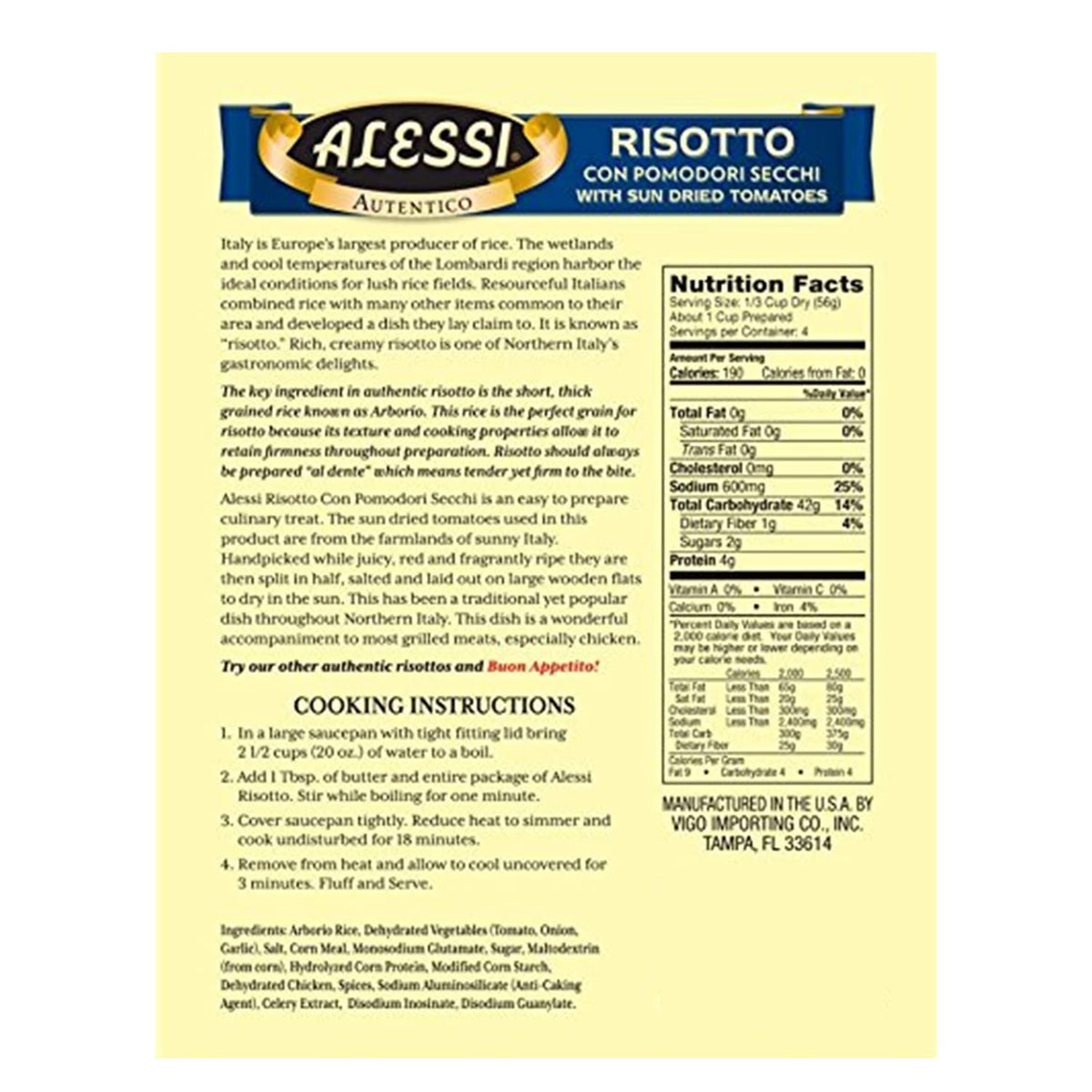 Alessi Autentico Premium Seasoned Risotto – Italian Arborio Rice with Sun-Dried Tomato, 8oz (Pack of 6)