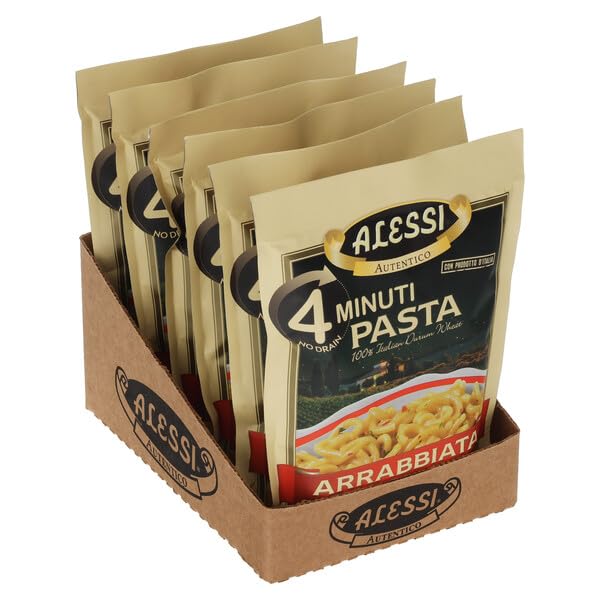 Alessi 4 Minute Pasta Arrabbiata – One-Pot Quick Meals, Stovetop or Microwave (Pack of 6)