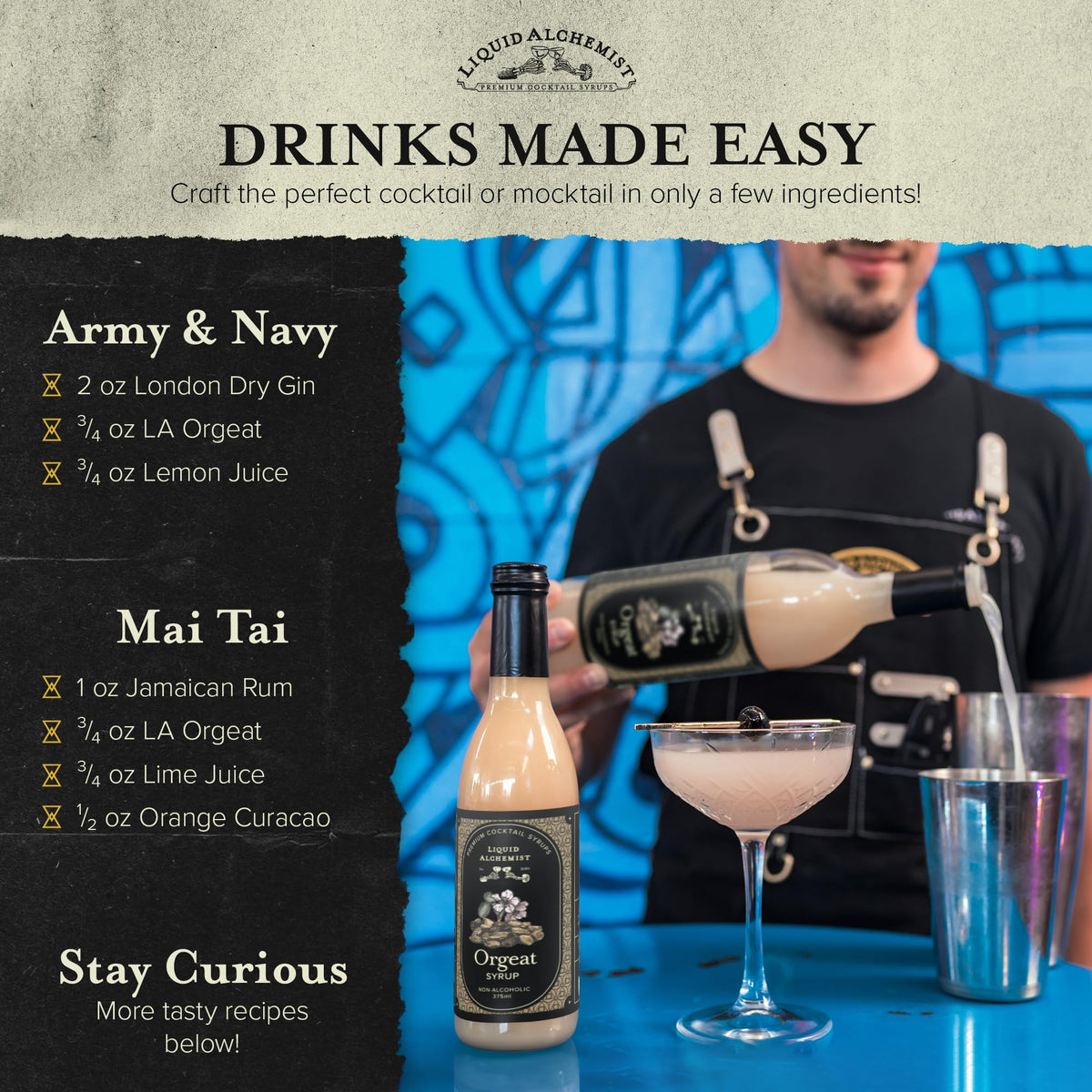 Liquid Alchemist Orgeat Syrup for Cocktails - Real Ingredients, Non-GMO, Vegan (25.4 oz)