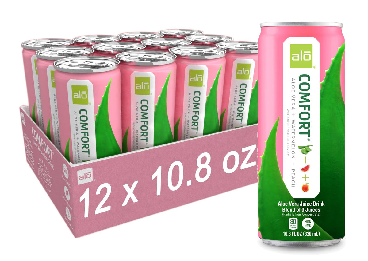 ALO Drink | ALO Comfort Aloe Vera Juice Drink with Watermelon & Peach – 12 Pack, 10.8 fl oz Cans