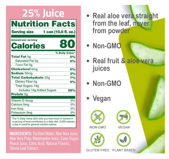 ALO Drink | ALO Comfort Aloe Vera Juice Drink with Watermelon & Peach – 12 Pack, 10.8 fl oz Cans