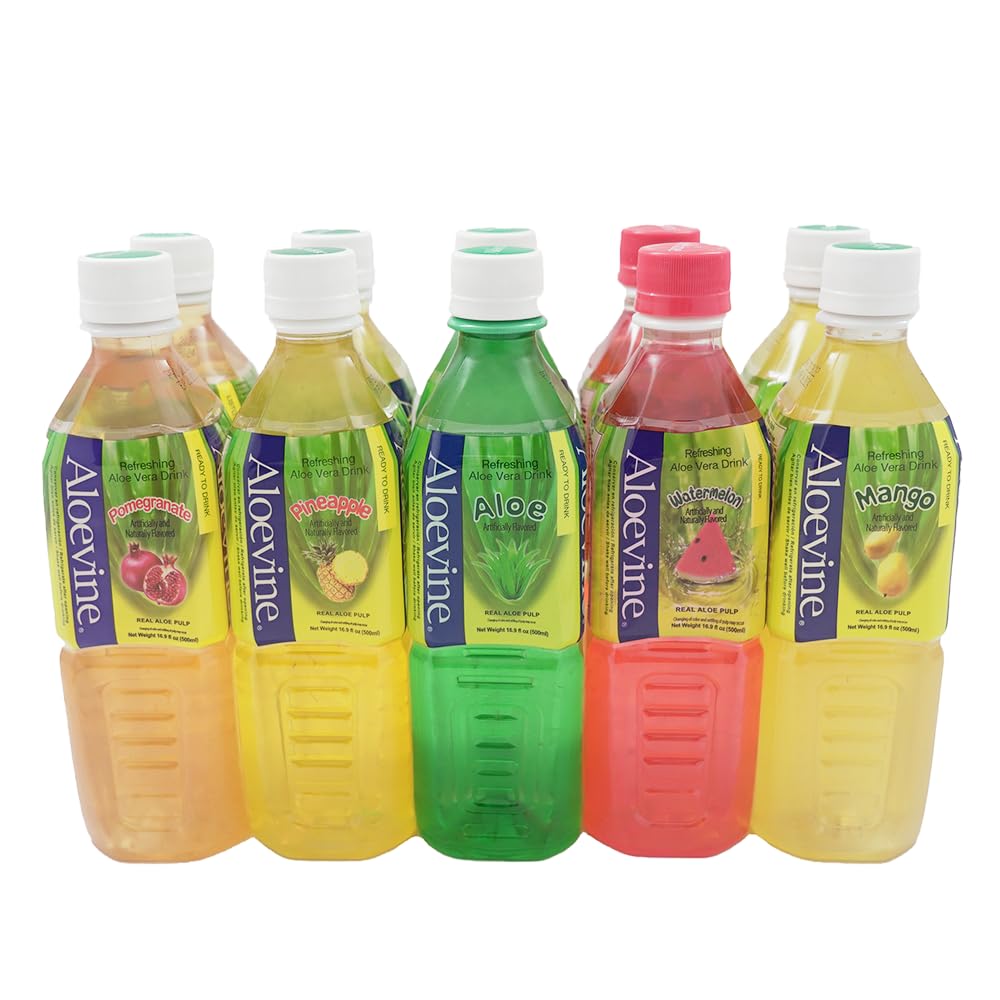 Aloevine Aloe Vera Drink Variety Pack – 16.9 oz x10 (Original, Watermelon, Mango, Pomegranate, Pineapple)