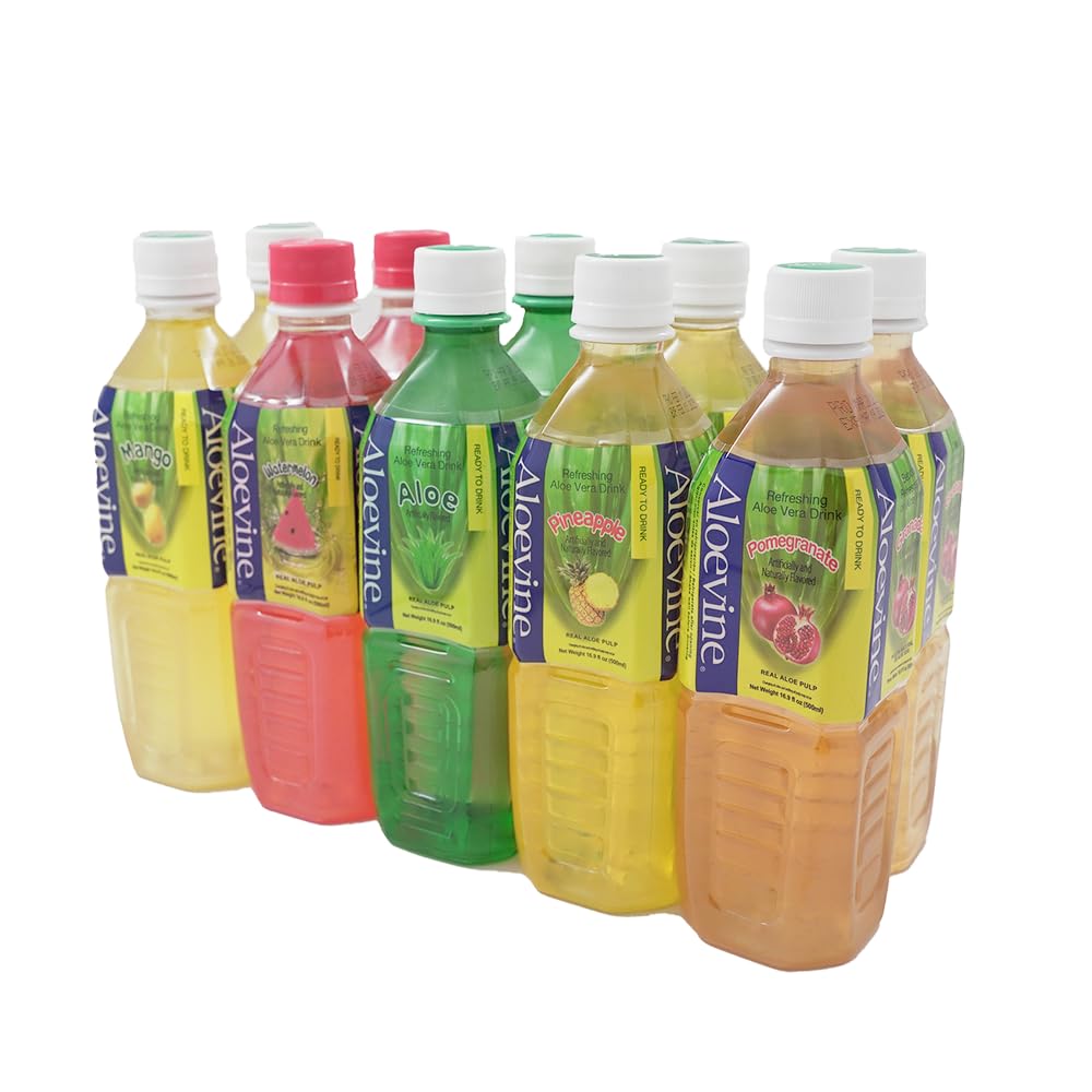 Aloevine Aloe Vera Drink Variety Pack – 16.9 oz x10 (Original, Watermelon, Mango, Pomegranate, Pineapple)
