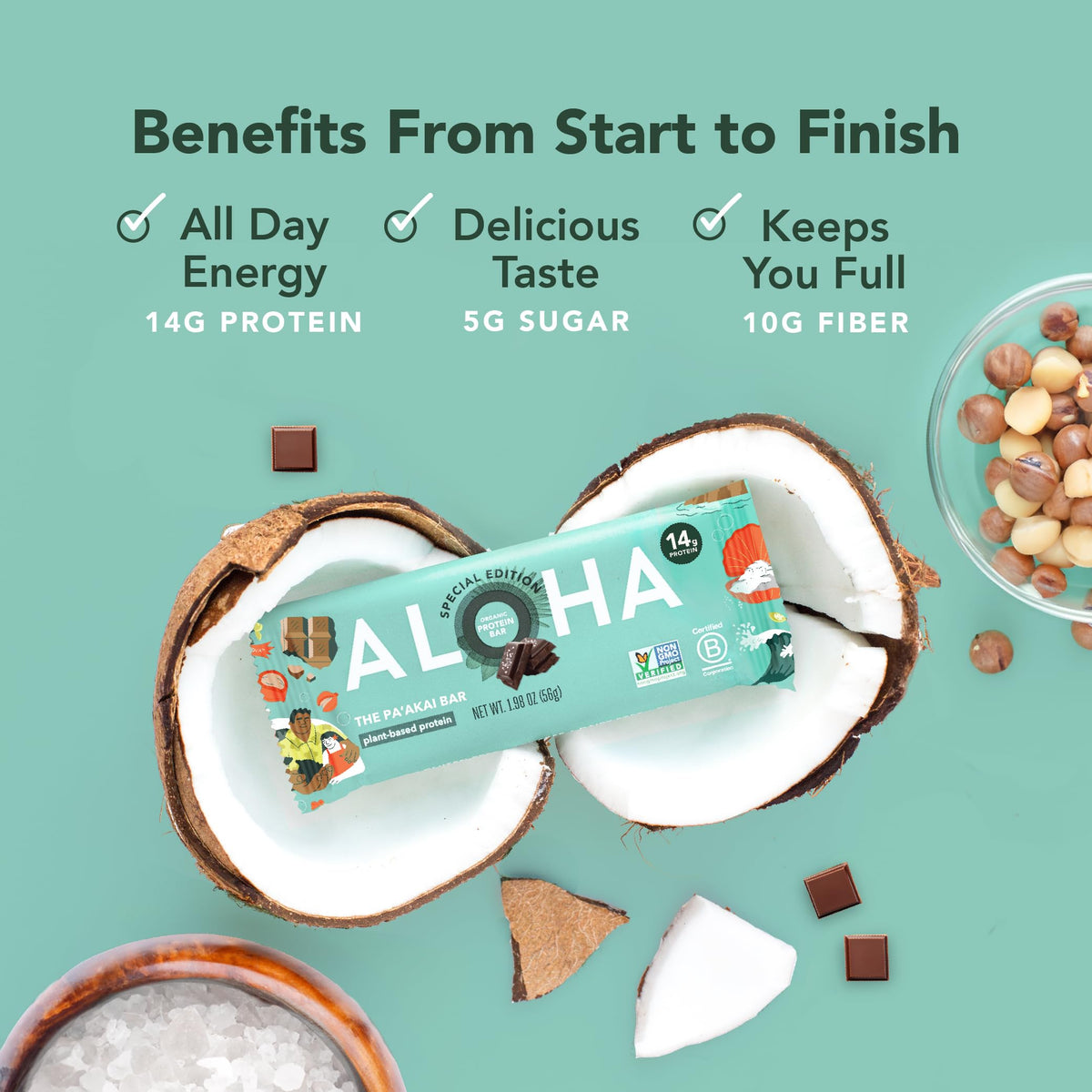 ALOHA The Pa'akai Bar Special Edition – Organic Plant Based Protein Bars (6 x 1.98oz)