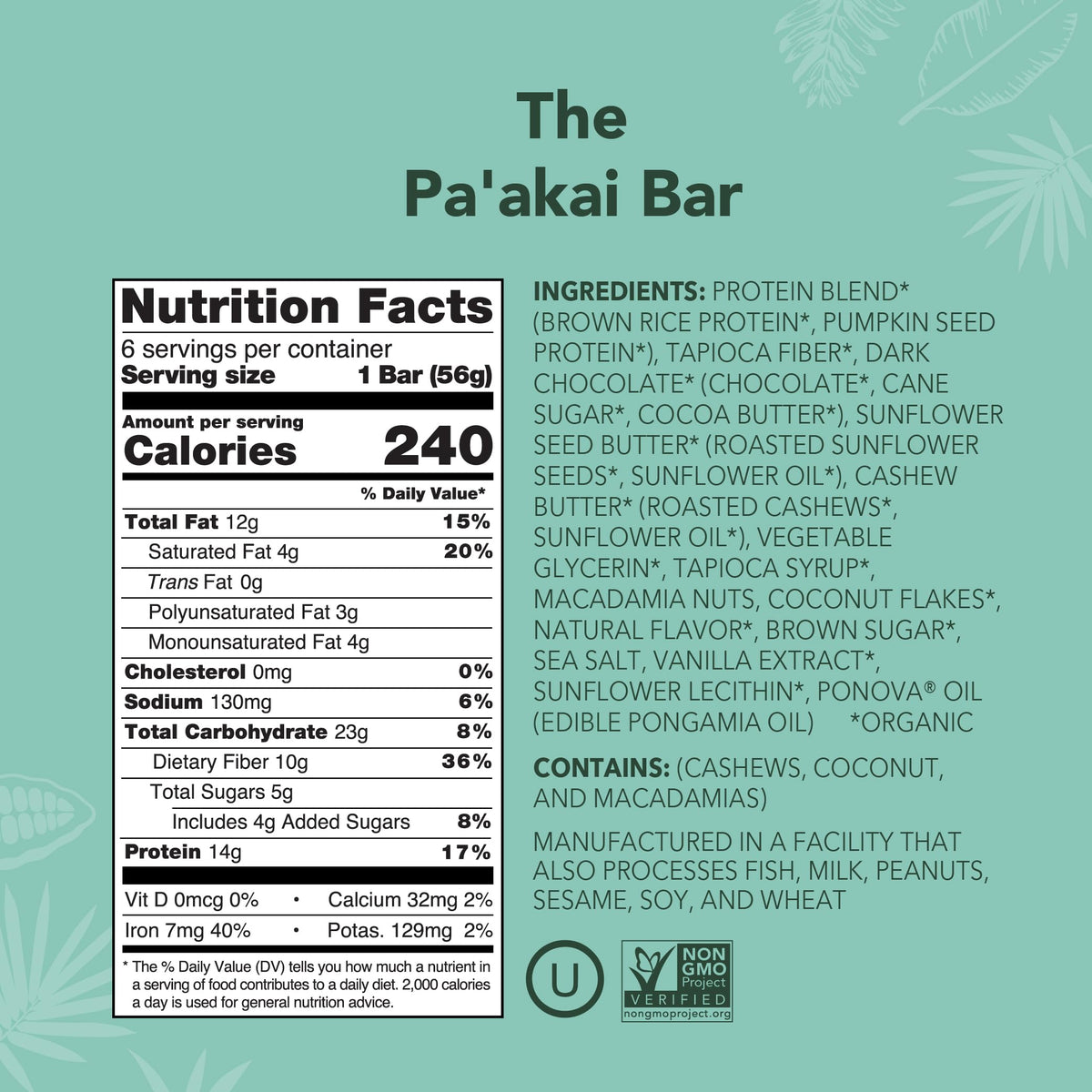 ALOHA The Pa'akai Bar Special Edition – Organic Plant Based Protein Bars (6 x 1.98oz)
