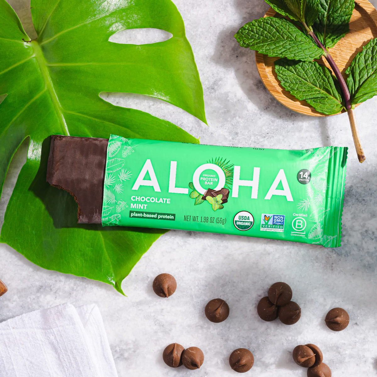 ALOHA Organic Plant-Based Protein Bars - Chocolate Mint, 1.98 oz (Pack of 12)