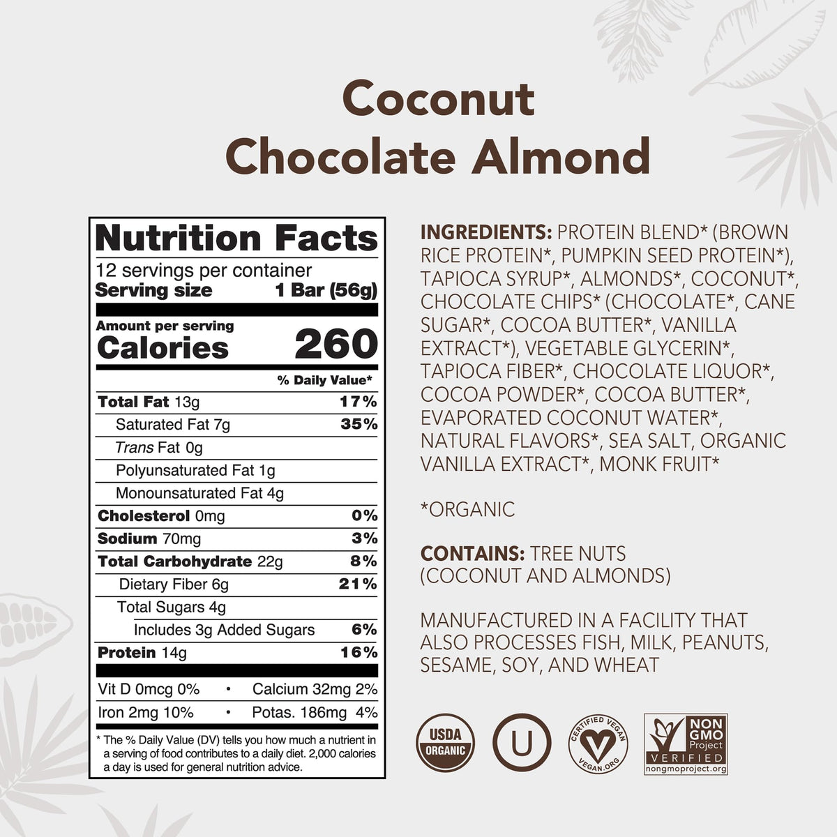 ALOHA Organic Plant-Based Protein Bars - Chocolate Coconut Almond, 12 Count | Vegan, Low Sugar, Gluten-Free, Low Carb, Non-GMO, No Stevia, No Erythritol