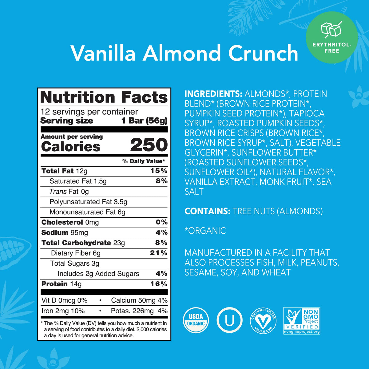 ALOHA Organic Plant-Based Protein Bars – Vanilla Almond Crunch, 1.98 oz, Pack of 12 | Vegan, Gluten-Free