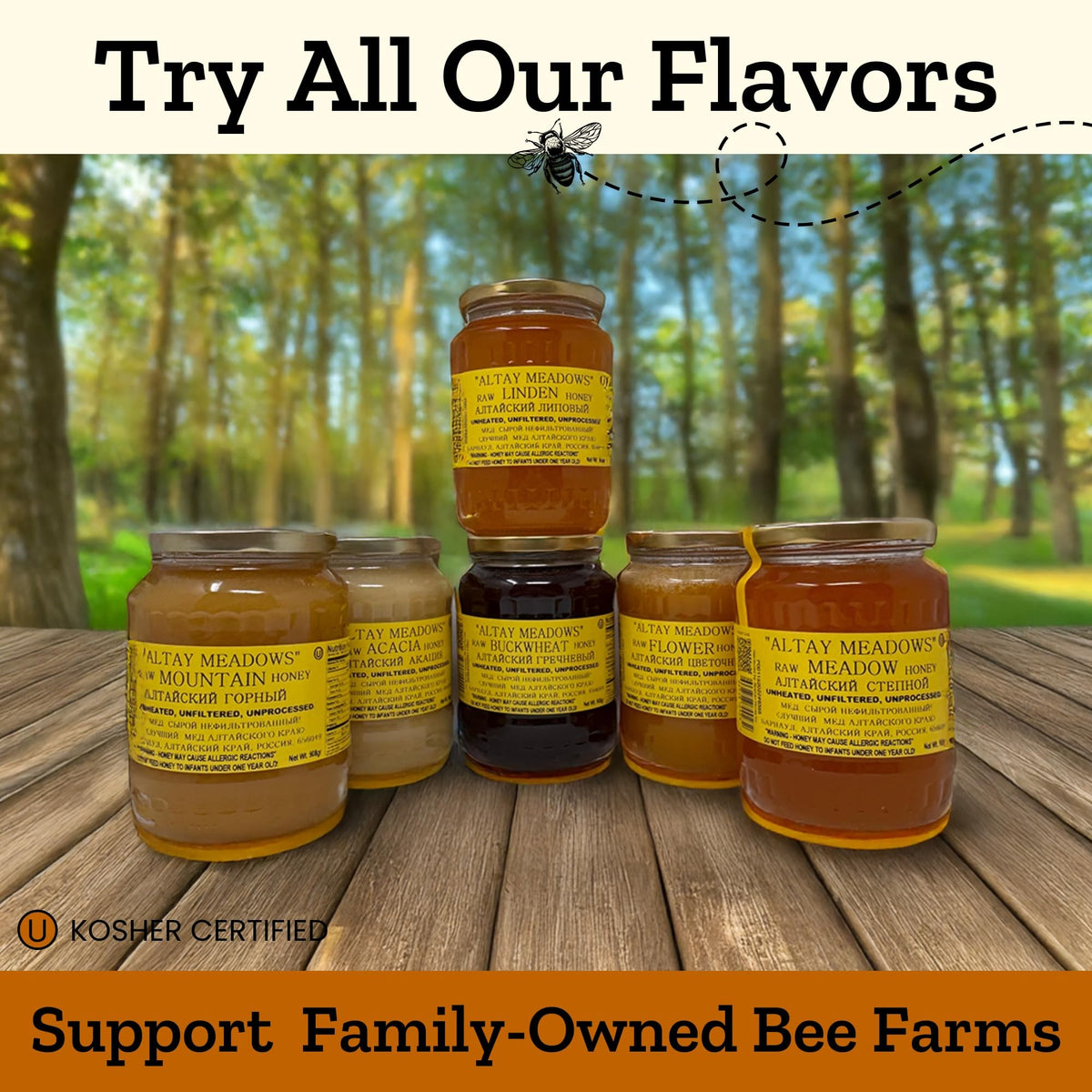 Altay Meadows Raw Acacia Honey – 100% Pure, Unfiltered, 908g Jar