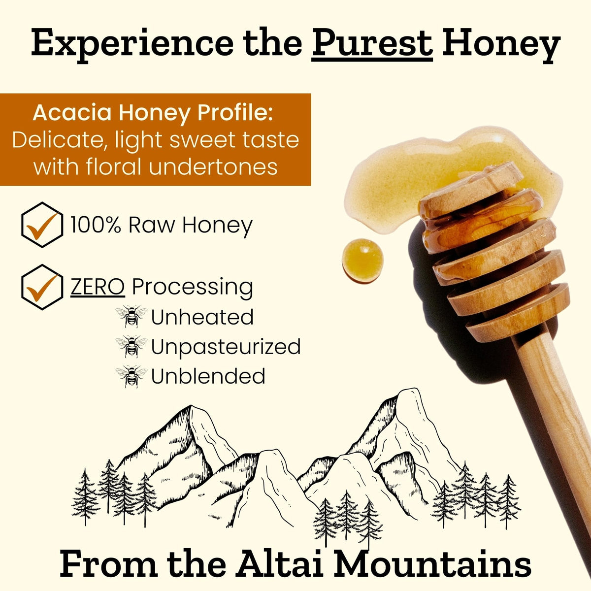 Altay Meadows Raw Acacia Honey – 100% Pure, Unfiltered, 908g Jar