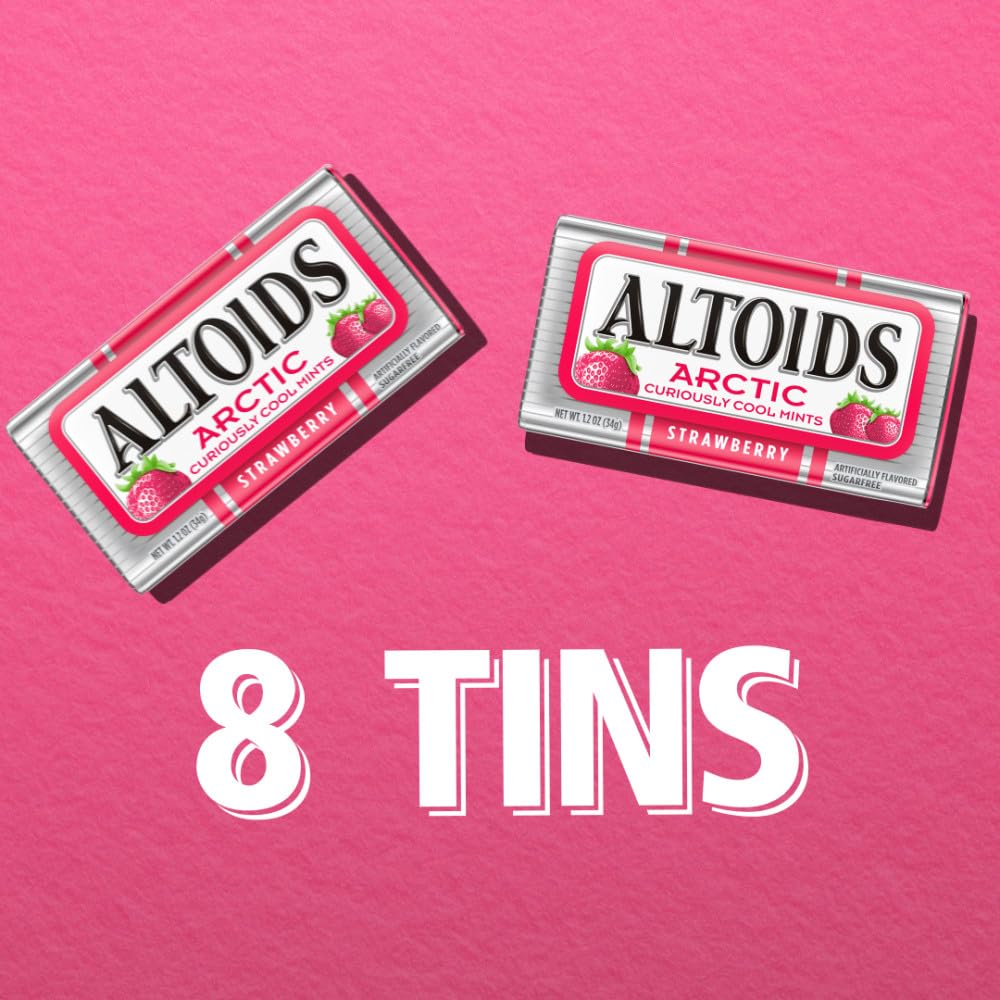 ALTOIDS Arctic Strawberry Breath Mints Bulk, 8 Tins (1.2 oz Each) – Curiously Strong Freshness