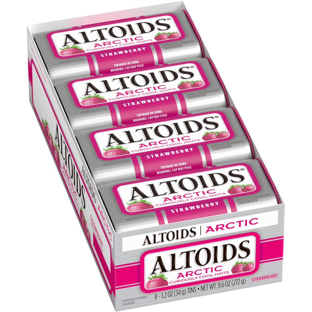 ALTOIDS Arctic Strawberry Breath Mints Bulk, 8 Tins (1.2 oz Each) – Curiously Strong Freshness