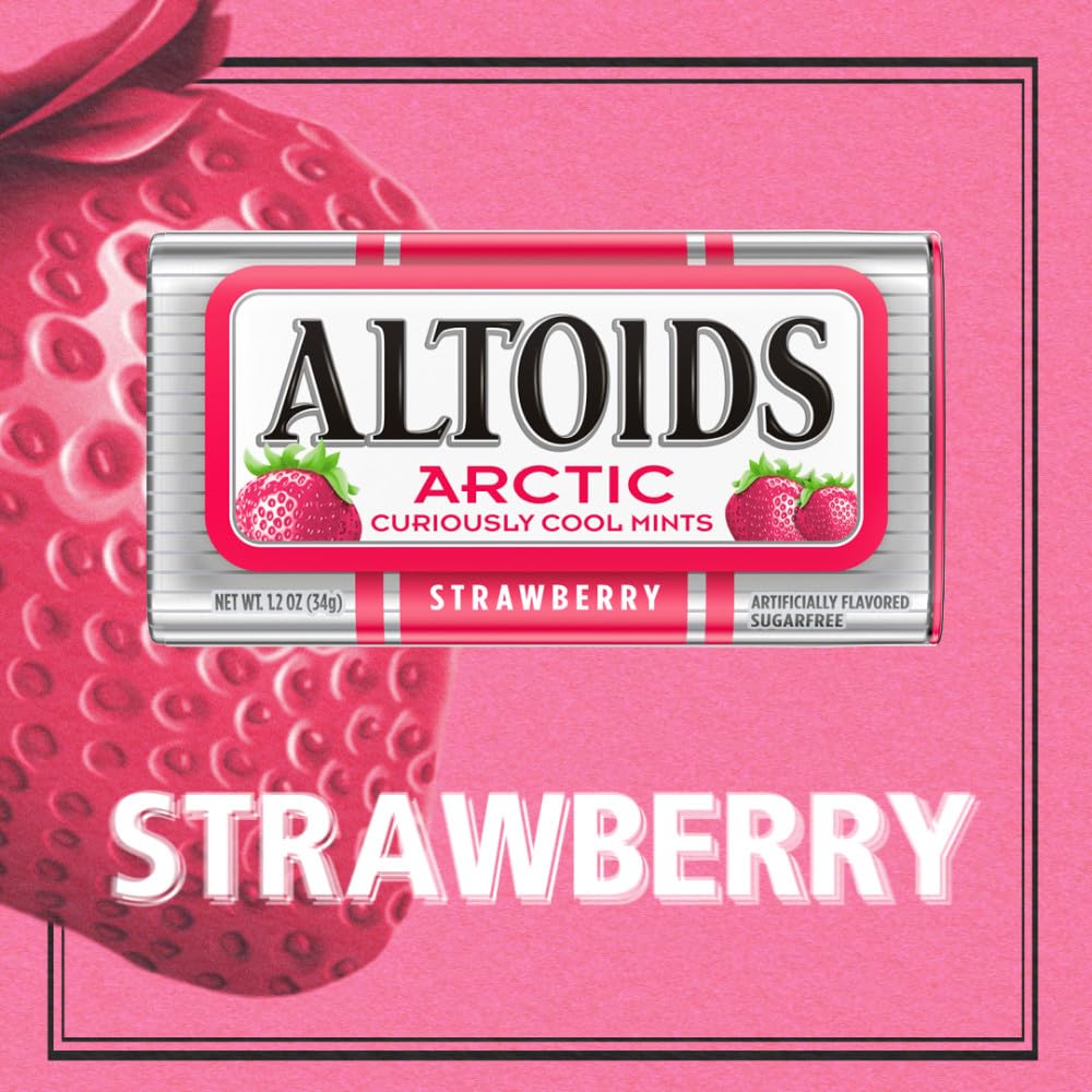 ALTOIDS Arctic Strawberry Breath Mints Bulk, 8 Tins (1.2 oz Each) – Curiously Strong Freshness