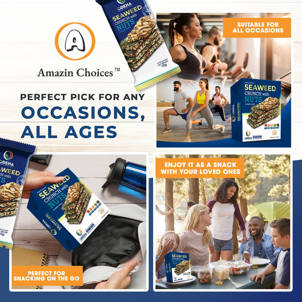 Seaweed Crunch with Nuts – Amazin Choices Vegan Snack Bars (Cashews, Almonds & Pumpkin Seeds) | Premium Asian Seaweed Chips
