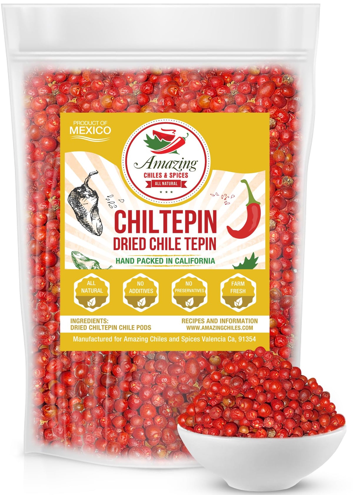 Dried Chiltepin Peppers (Chile Tepin) – 4oz Bag | Amazing Chiles & Spices