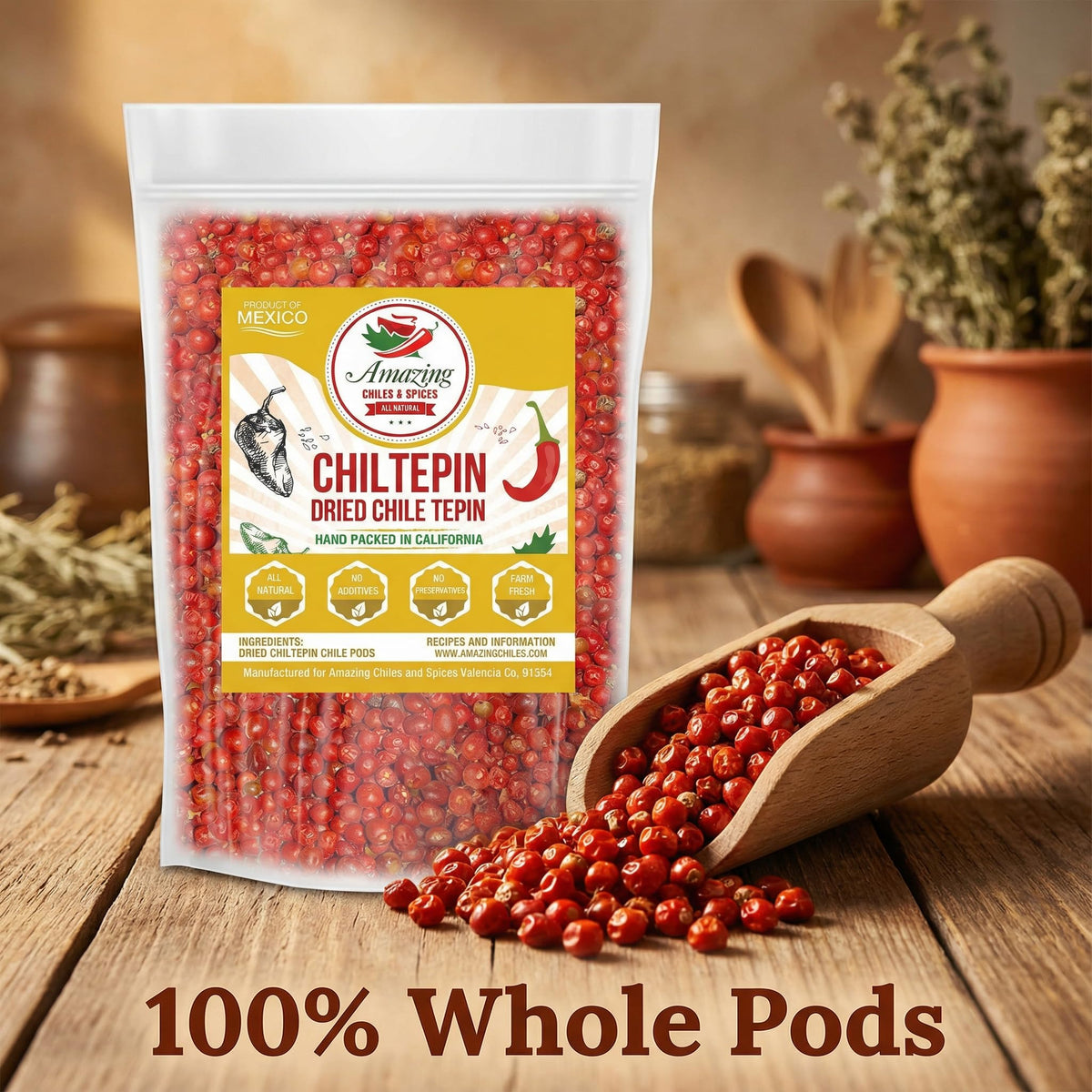 Dried Chiltepin Peppers (Chile Tepin) – 4oz Bag | Amazing Chiles & Spices