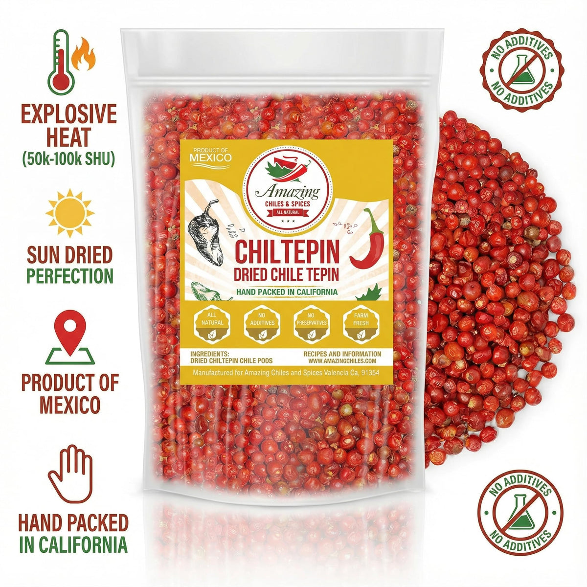 Dried Chiltepin Peppers (Chile Tepin) – 4oz Bag | Amazing Chiles & Spices