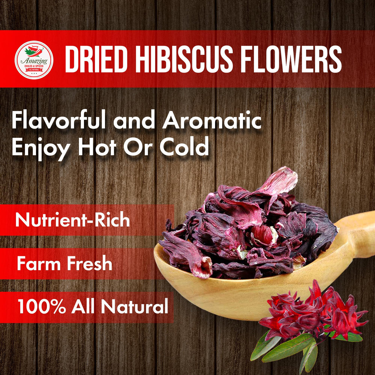 Amazing Chiles & Spices Hibiscus Flowers 2lb – All Natural, Triple Cleaned Flor de Jamaica