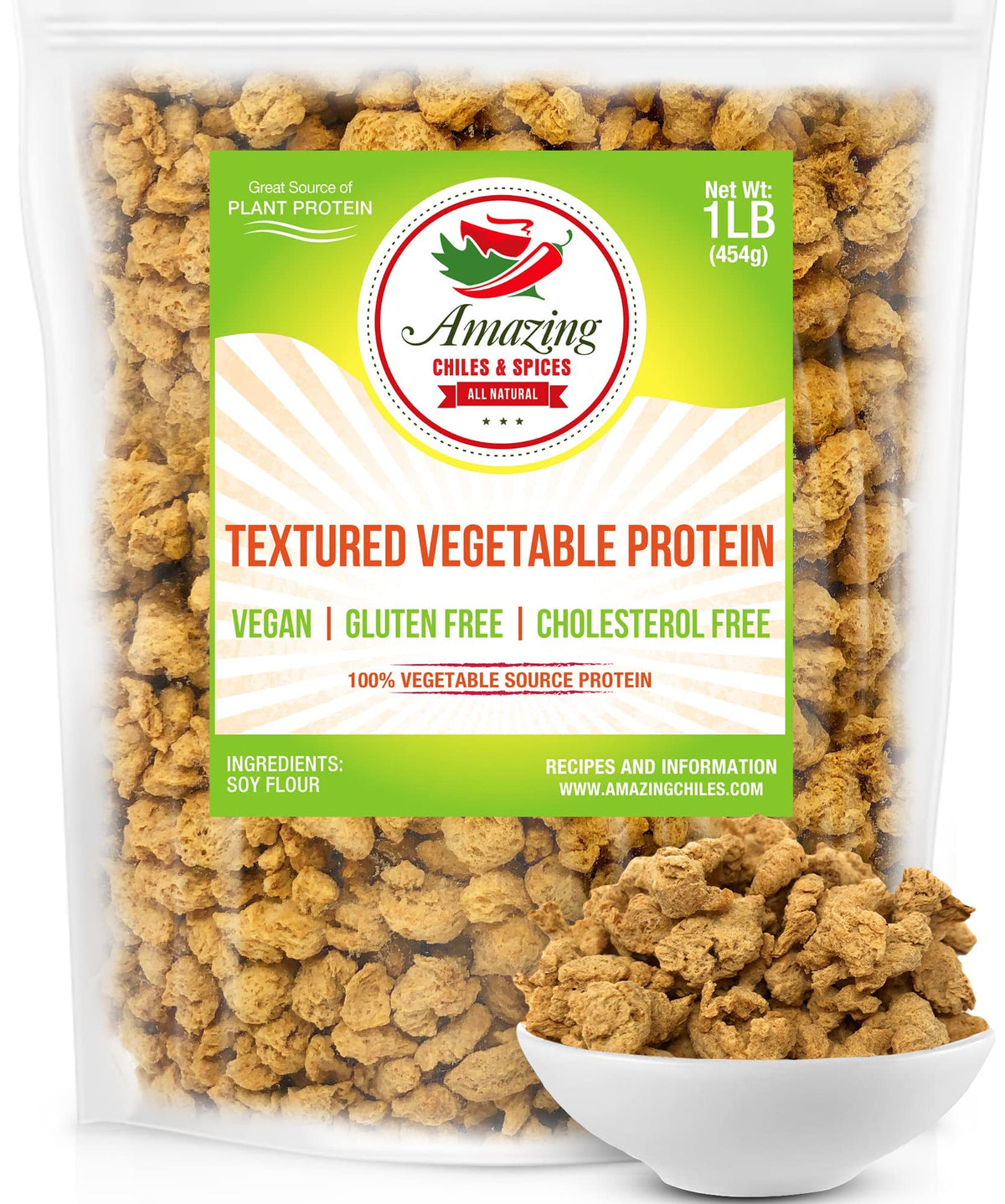Amazing Chiles TVP 1 lb – Plant-Based Protein Chunks, Non-GMO & Gluten Free