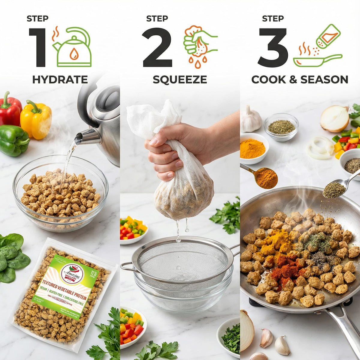 Amazing Chiles TVP 1 lb – Plant-Based Protein Chunks, Non-GMO & Gluten Free