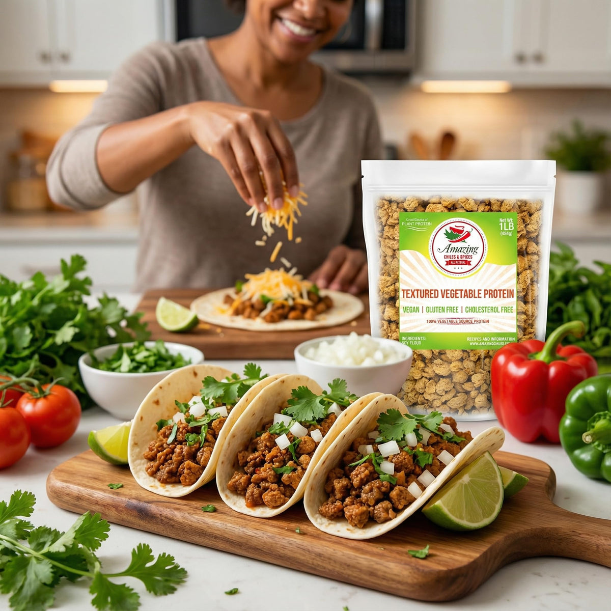 Amazing Chiles TVP 1 lb – Plant-Based Protein Chunks, Non-GMO & Gluten Free