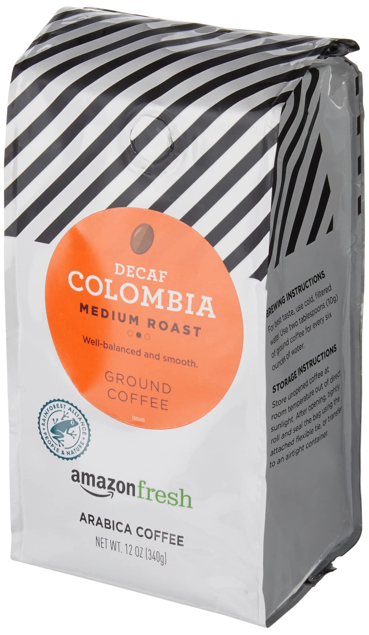 Amazon Fresh Decaf Colombia Ground Coffee, Medium Roast, 12 oz (Pack of 3) – 100% Arabica