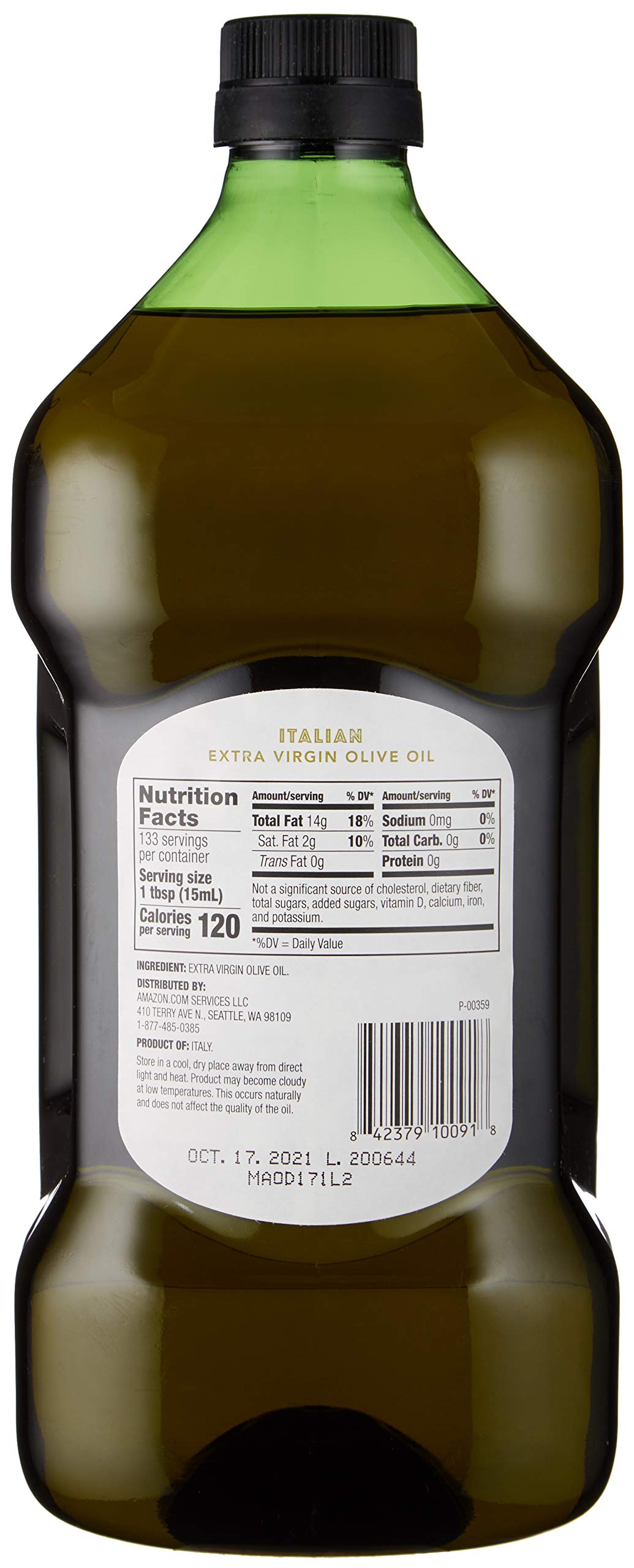 Amazon Fresh Italian Extra Virgin Olive Oil — Cold Pressed, 2 L for Cooking & Finishing