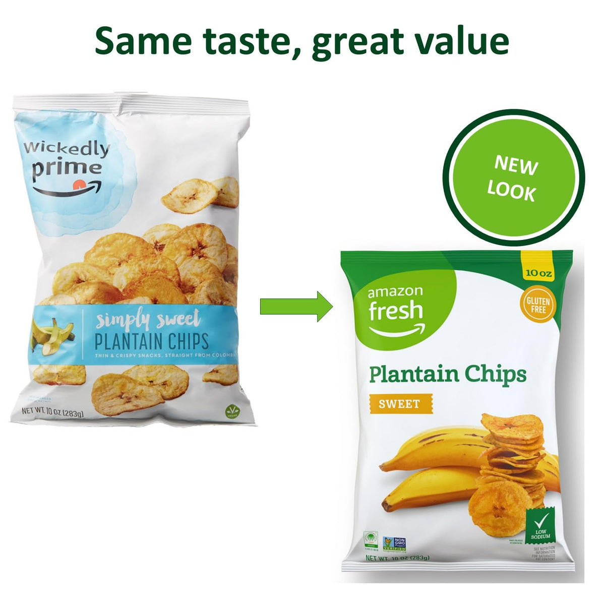 Amazon Fresh Sweet Plantain Chips — 4-Pack, 10 oz Bags (Packaging May Vary)