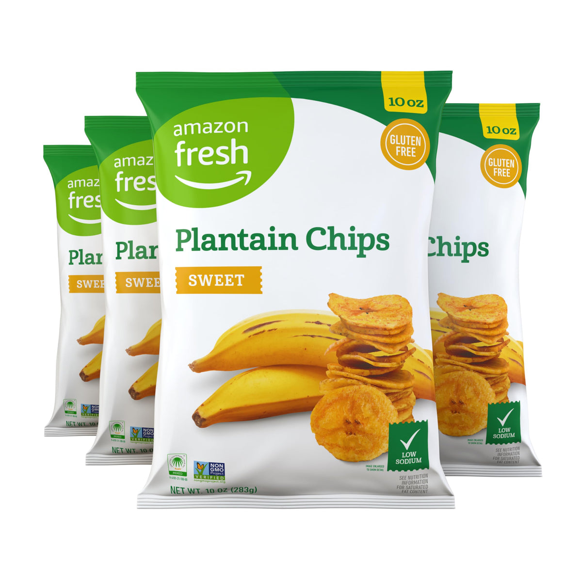 Amazon Fresh Sweet Plantain Chips — 4-Pack, 10 oz Bags (Packaging May Vary)