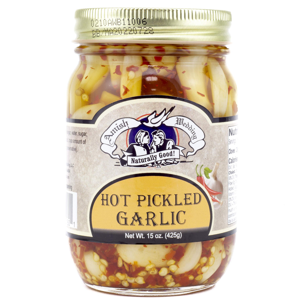 Amish Wedding All-Natural Hot and Sweet Pickled Garlic – 15 oz (2 Jars)