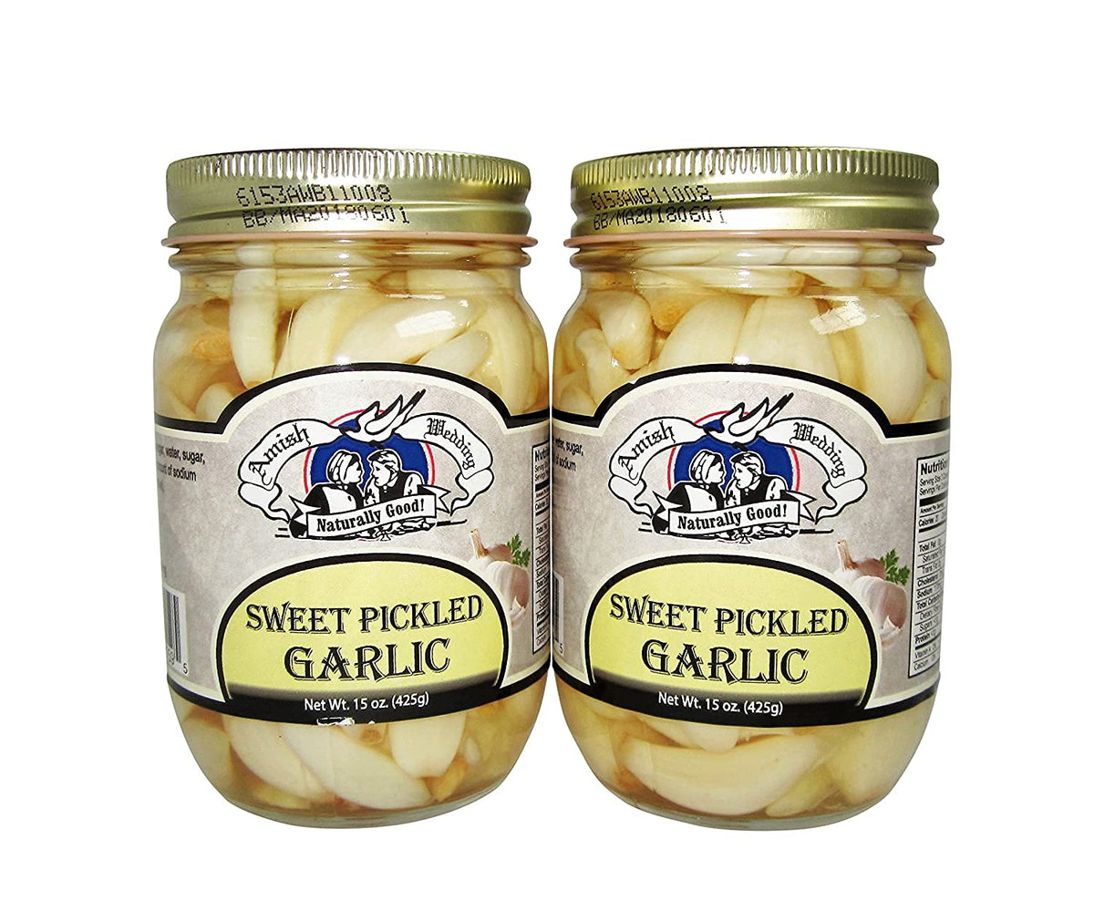 Amish Wedding All-Natural Sweet Pickled Garlic - 15 oz (2 Jars)