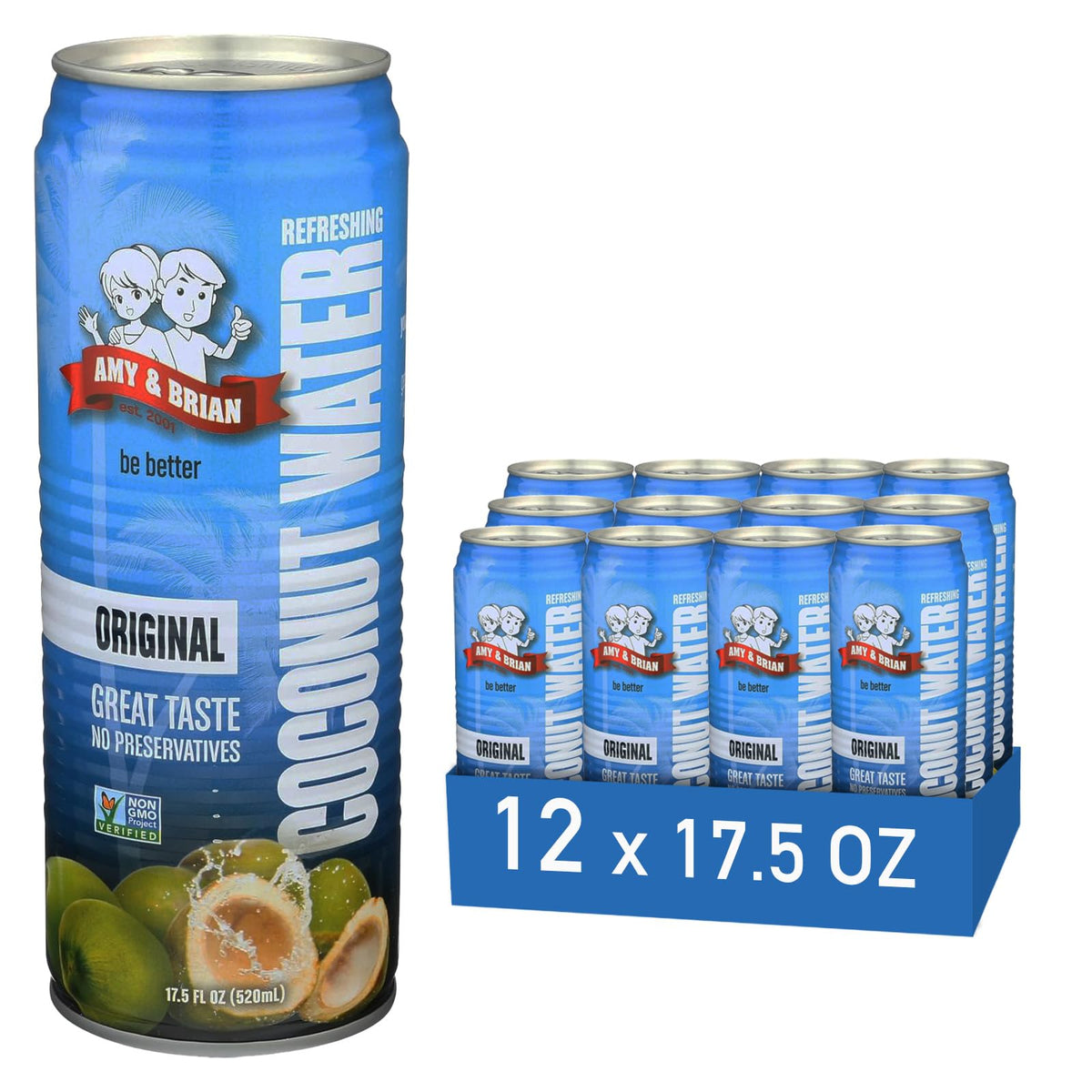 Amy & Brian Non-GMO Coconut Water Original 17.5 oz – 12 Pack