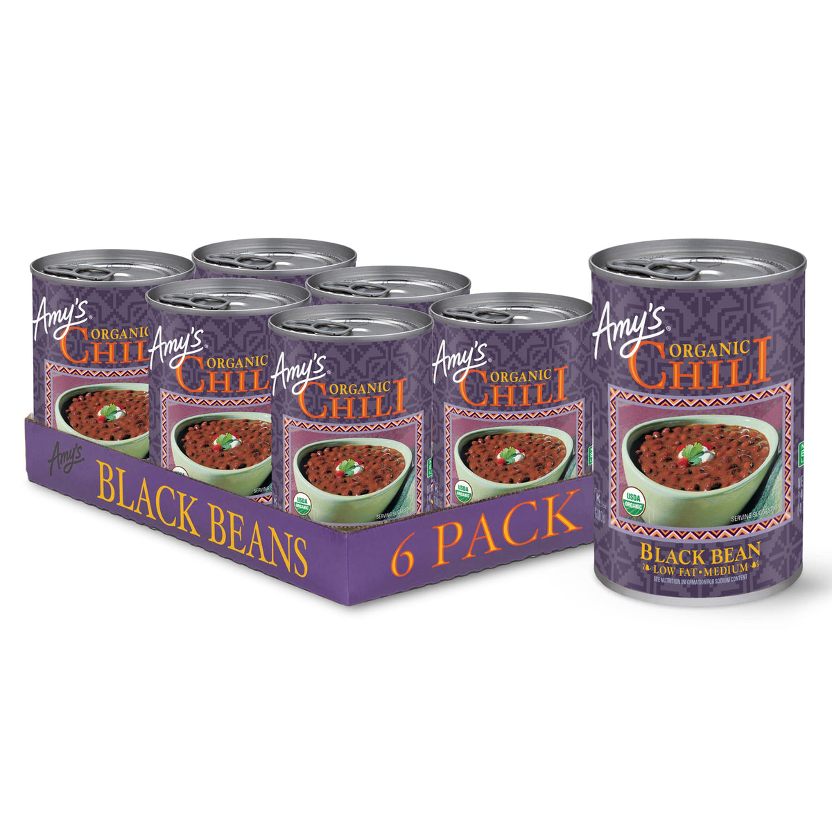 Amy's Chili Black Bean Medium Spice – Organic, Gluten Free, Low Fat, 6 Pack