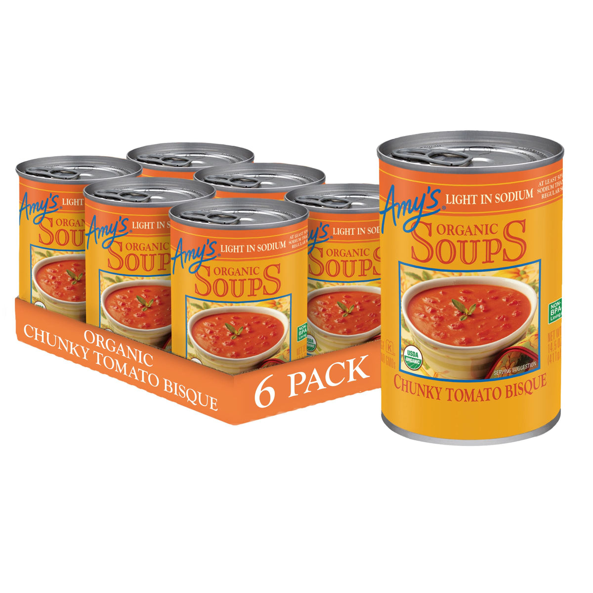 Amy’s Chunky Tomato Bisque Soup — Light Sodium, Organic, Gluten Free, 6 Pack