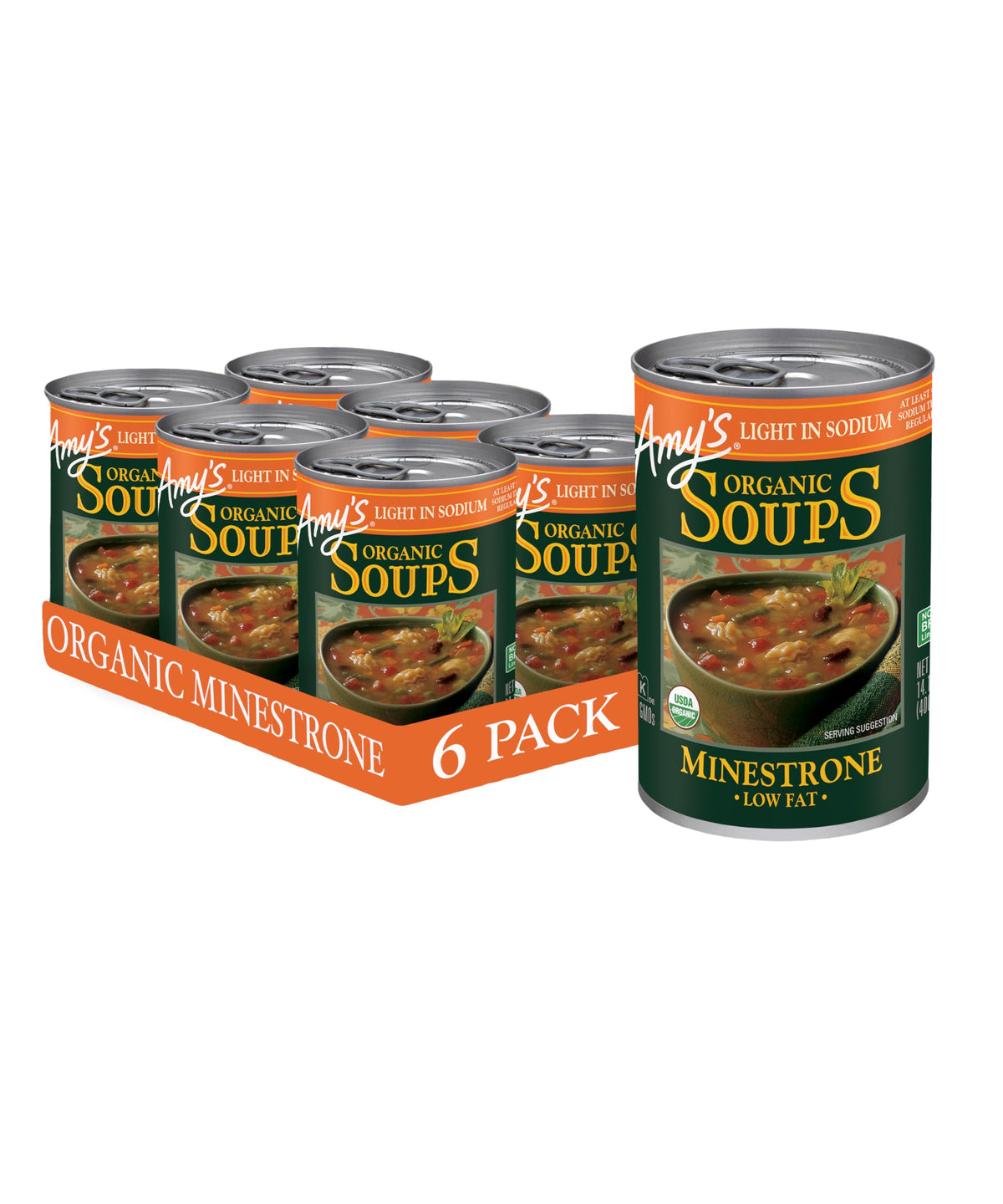 Amy's Soup, Vegan Minestrone – Light in Sodium, Organic Vegetables & Pasta, 6-Pack