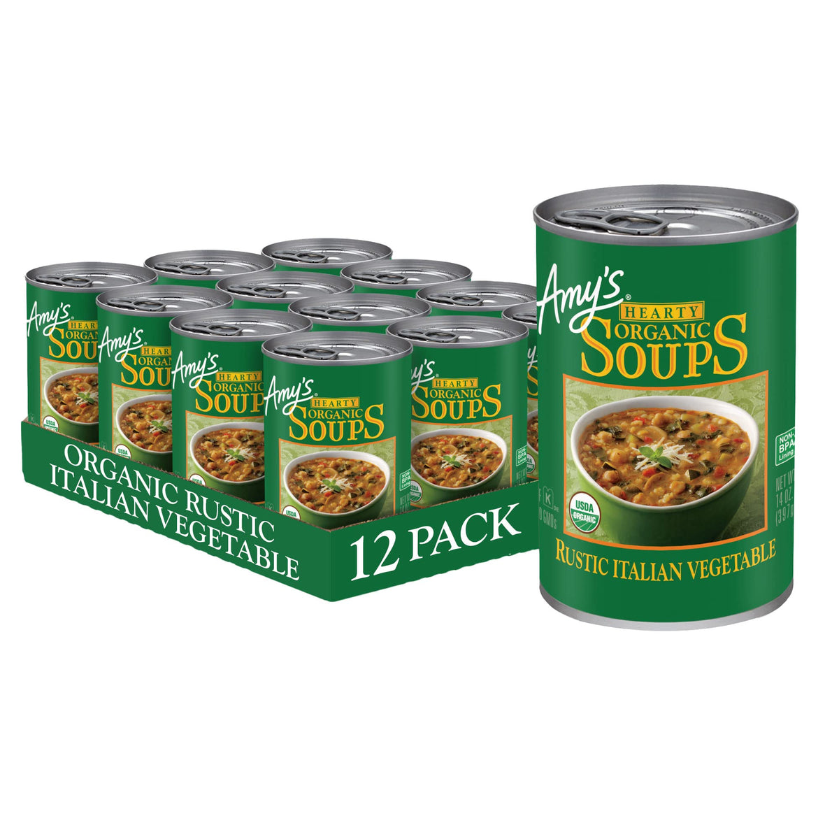 Amy's Organic Rustic Italian Vegetable Soup – Vegan, Gluten Free, 14 oz (12-pack)