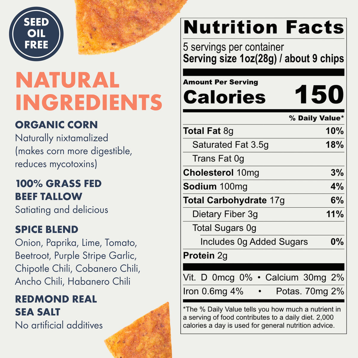 Ancient Crunch MASA Cobanero Chili Corn Tortilla Chips – Beef Tallow Fried, Seed Oil Free, Gluten Free 2×5 oz