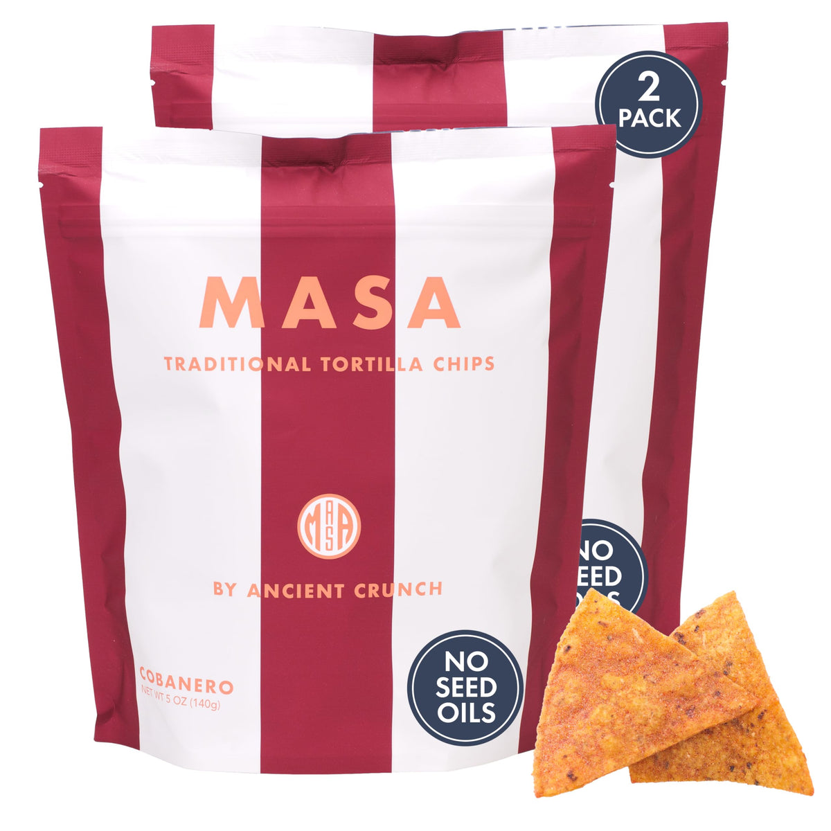 Ancient Crunch MASA Cobanero Chili Corn Tortilla Chips – Beef Tallow Fried, Seed Oil Free, Gluten Free 2×5 oz