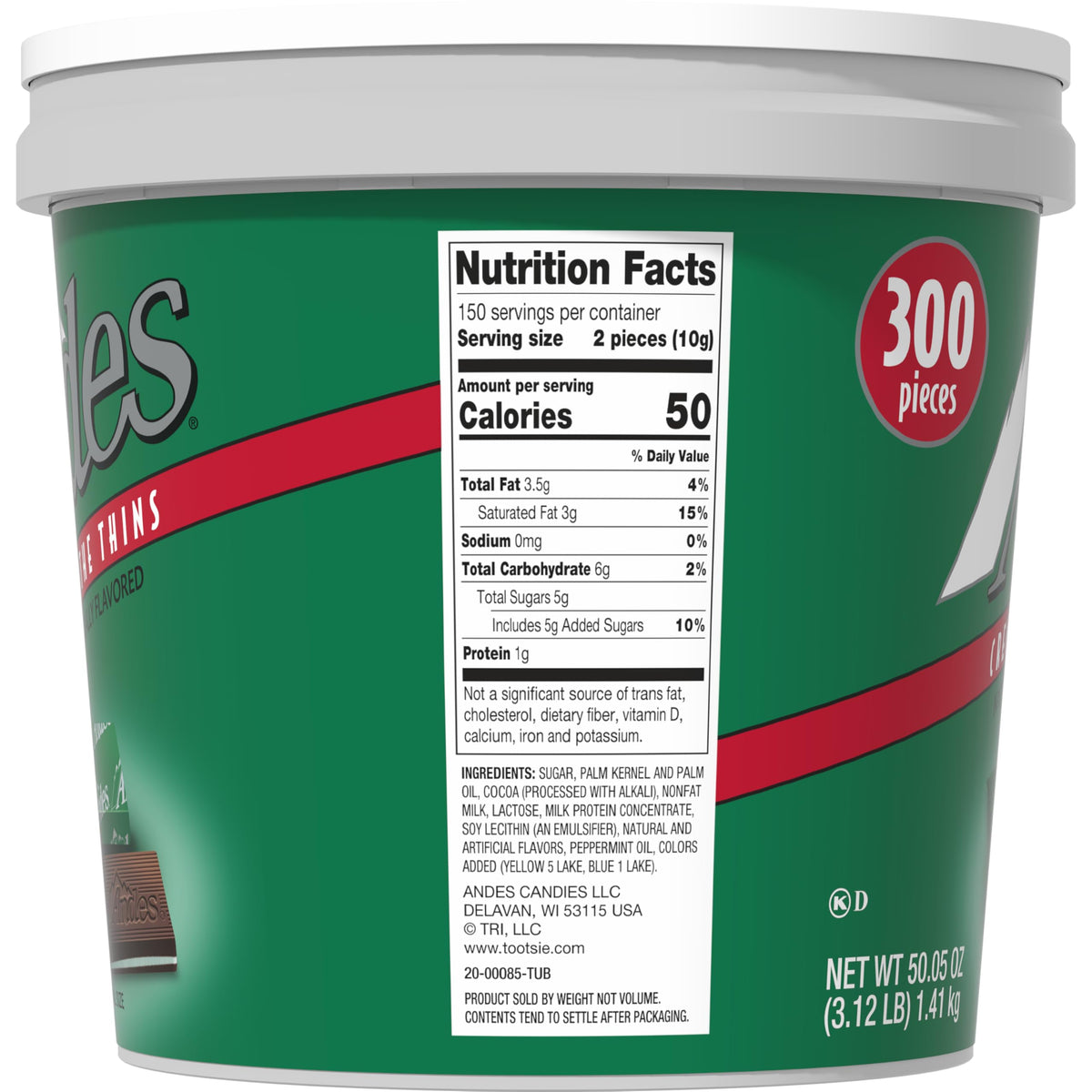 Andes Crème de Menthe Thin Mints – 300 Count Bulk Tub | After-Dinner Mint Candies | Tootsie Roll