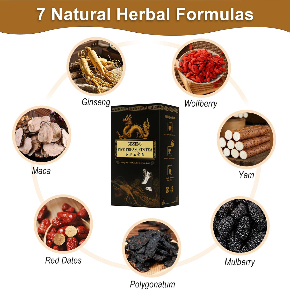Andonisus Ginseng Mulberry Herbal Tea — Kidney & Liver Support (30 Bags, 3 Boxes)