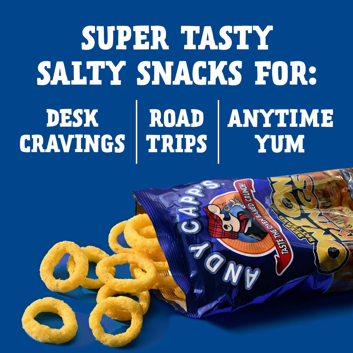 Andy Capp's Beer Battered Onion Rings Baked Oat and Corn Snacks – 2 oz Pack of 12 (Kosher)