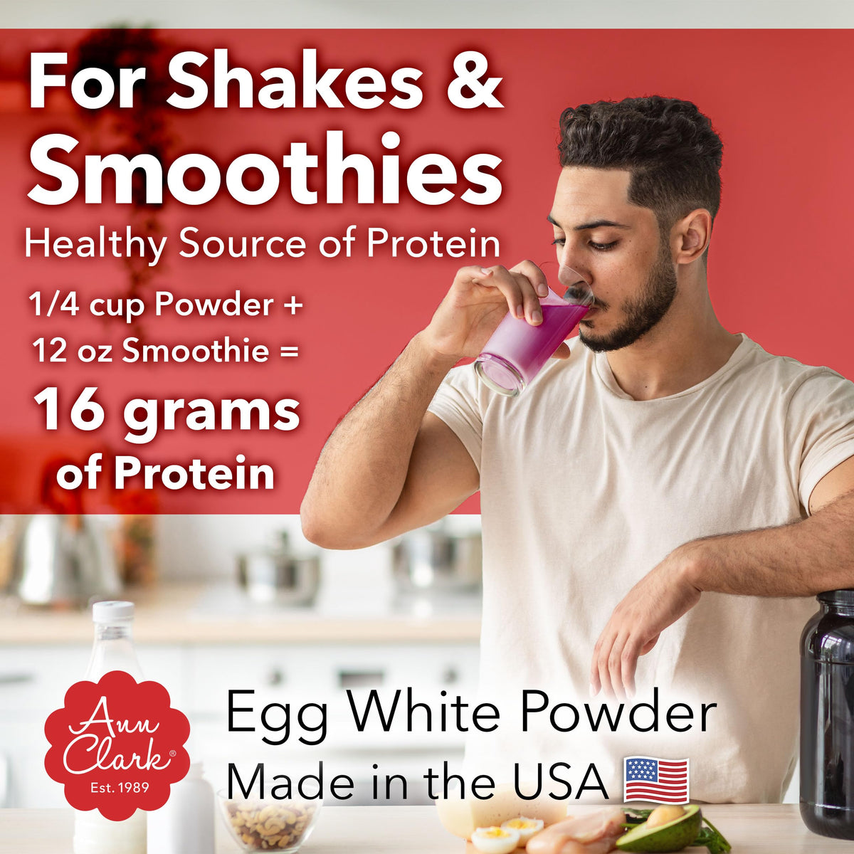 Ann Clark All Natural 100% Egg White Powder – Made in USA, 8 oz