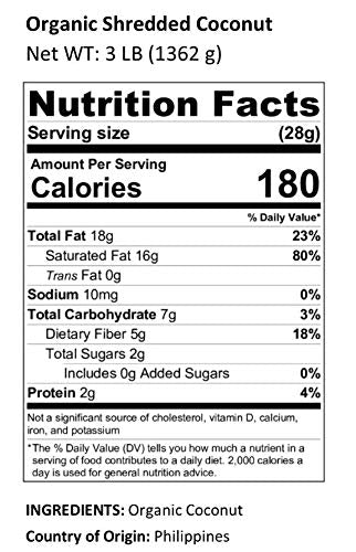 Anna and Sarah Organic Shredded Coconut, Unsweetened – 3 Lbs, Resealable Bag