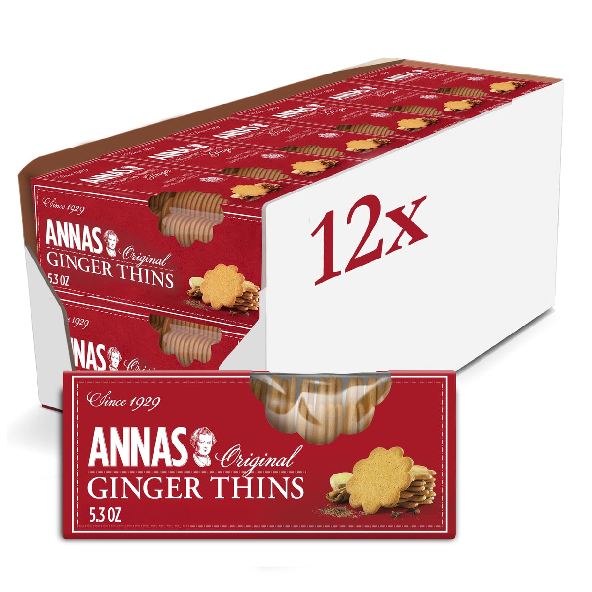 Annas Thins Ginger Pepparkakor – 5.25 oz x12, Non-GMO + Vegan