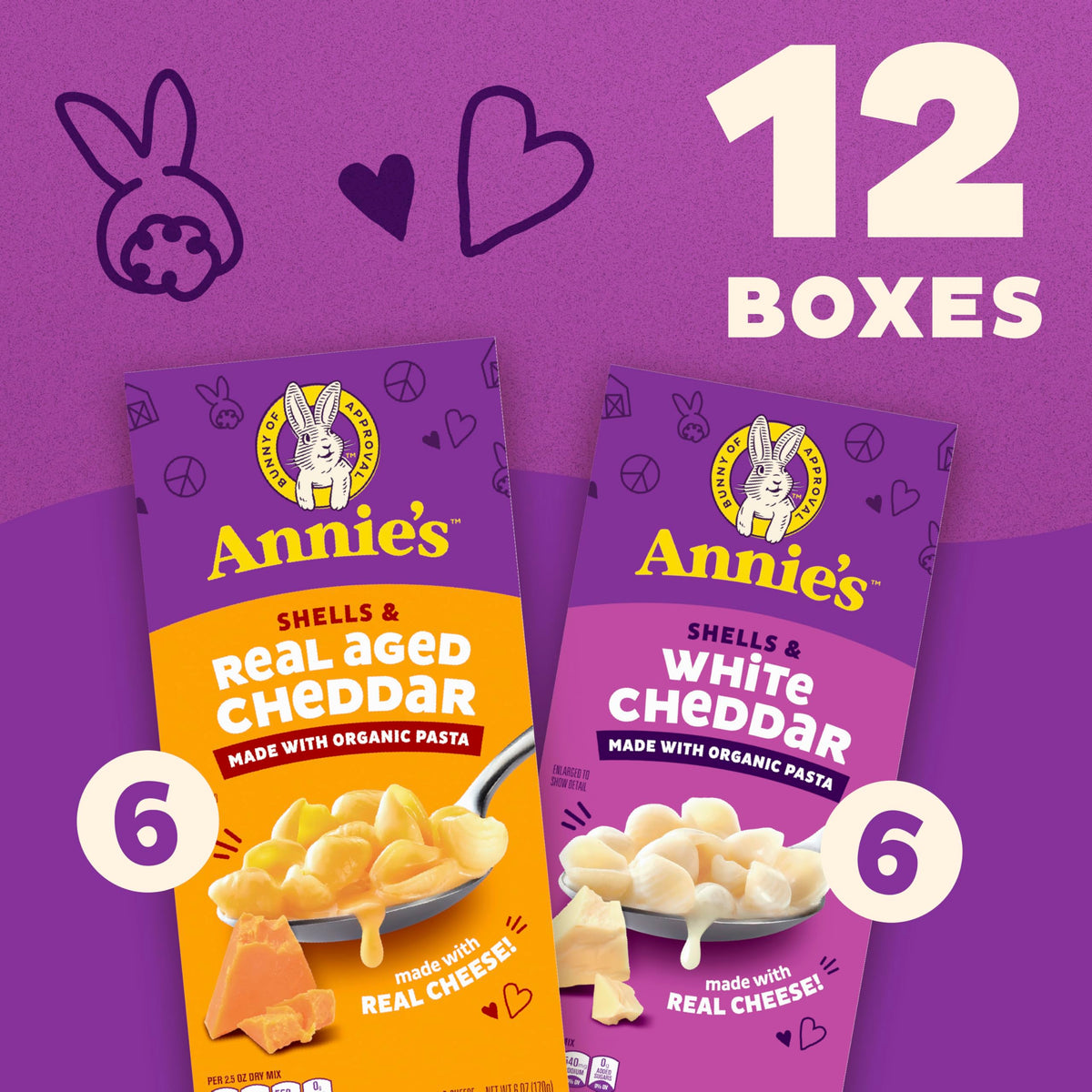 Annie's Organic Macaroni and Cheese Variety Pack: Shells & White Cheddar, Shells & Real Aged Cheddar (6 oz x12)