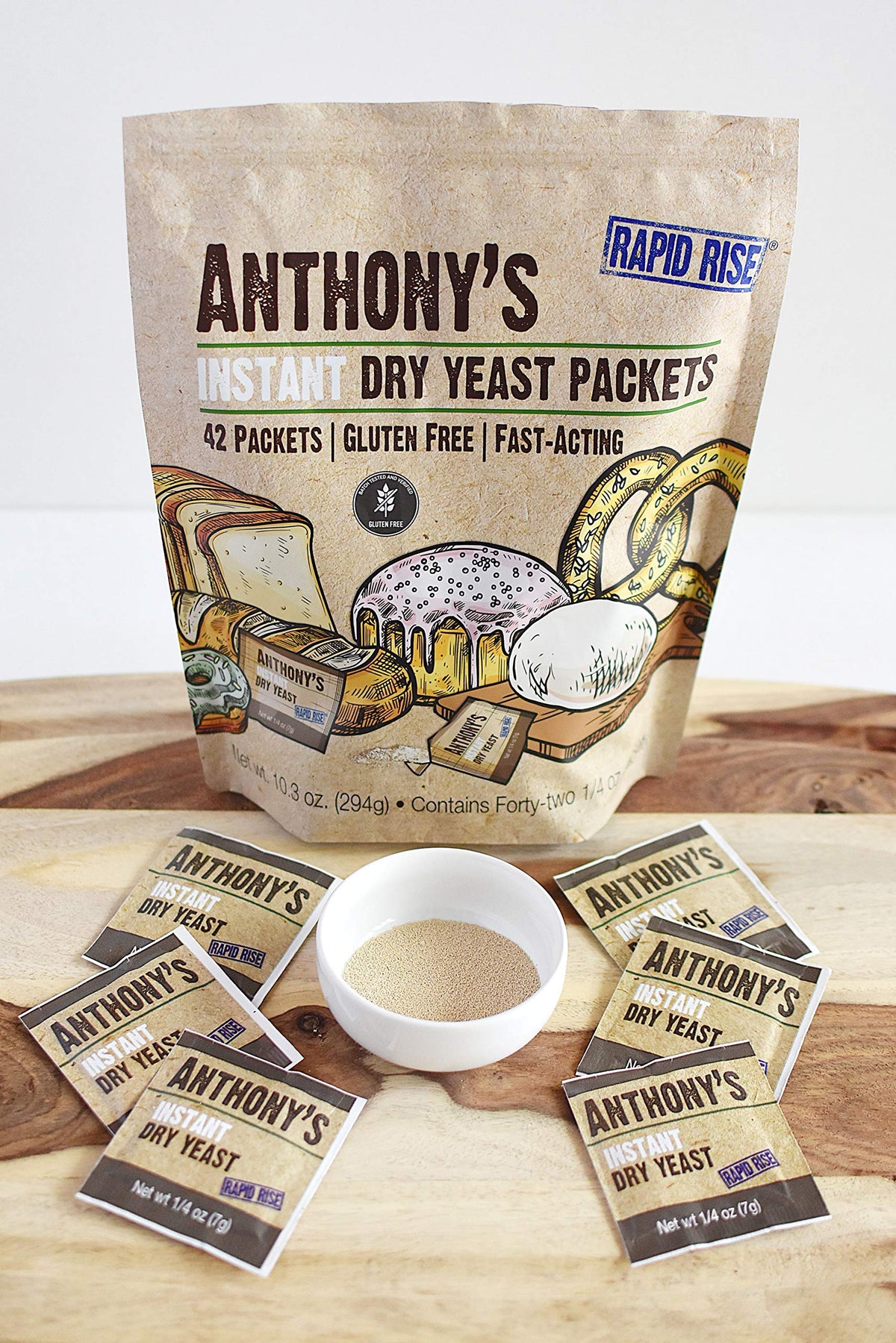 Anthony's Instant Dry Yeast Packets – 42-Count, Gluten Free & No Proofing