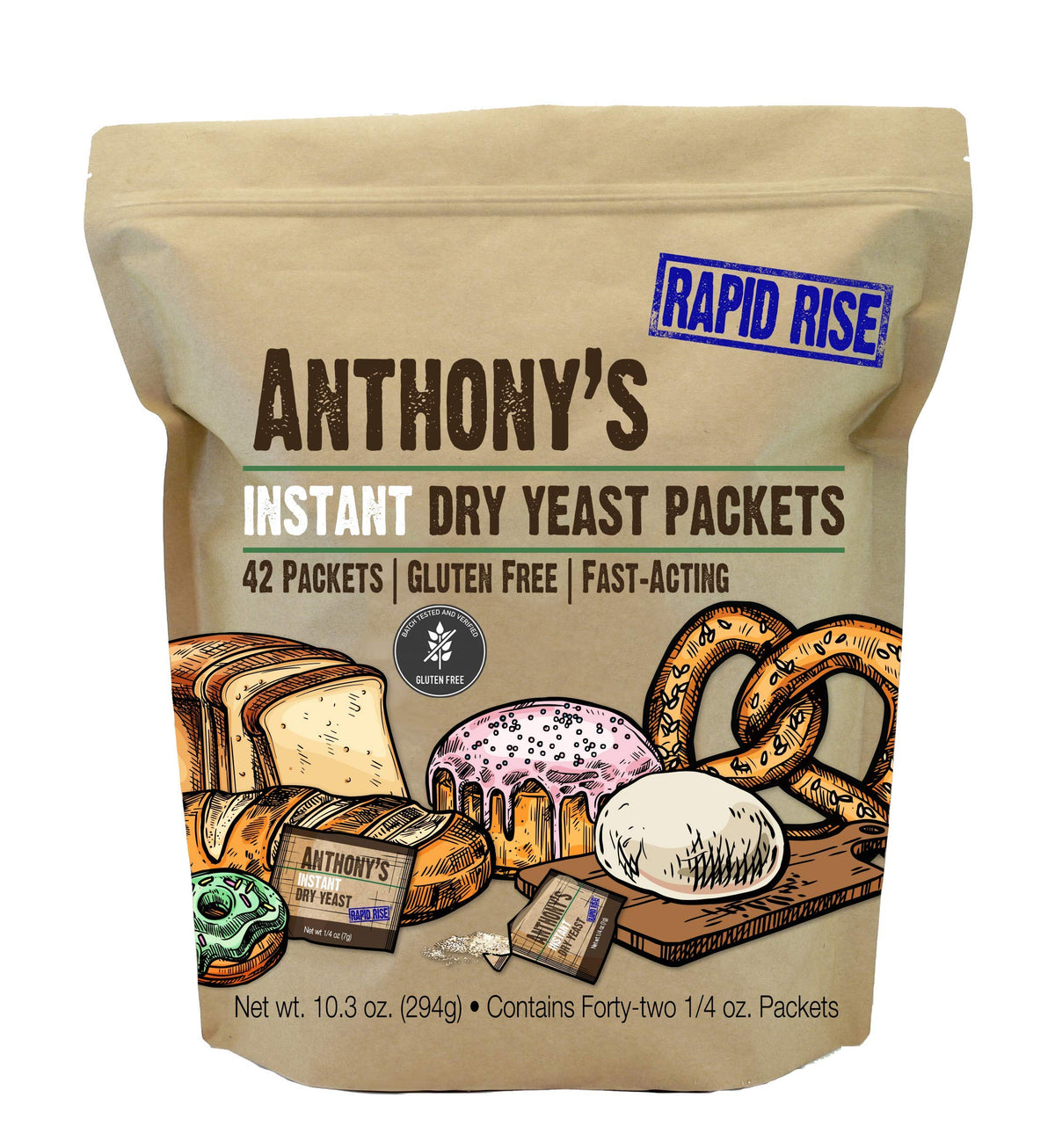 Anthony's Instant Dry Yeast Packets – 42-Count, Gluten Free & No Proofing
